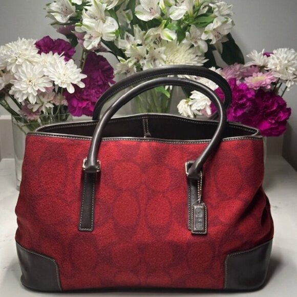 🔥🔥Coach Red Wool & Leather #F1J-7721 Tote/Shoulder Bag EUC - Picture 1 of 14
